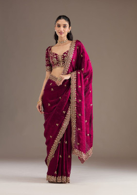 VRLOOKMEFASHION Embroidered Bollywood Silk Blend Saree(Maroon)