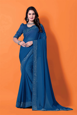RadhikaFashion Self Design Bollywood Georgette Saree(Blue)