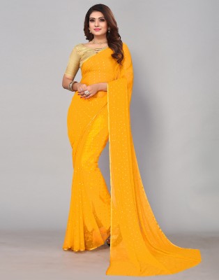 JiproStore Woven, Embellished, Self Design, Dyed Daily Wear Chiffon Saree(Yellow, Gold)