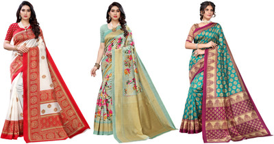 ANIRAV Woven Bollywood Art Silk Saree(Pack of 3, Red, Light Green, Blue)