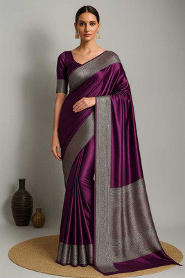 Sijileen Woven Banarasi Satin Saree(Purple)