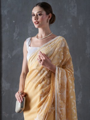 Sareemall Embellished Bollywood Organza Saree(Yellow)