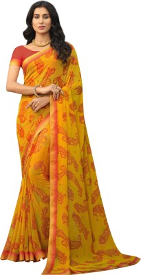 SARIK Printed, Self Design, Graphic Print, Floral Print, Checkered, Solid/Plain Bollywood Georgette, Chiffon Saree(Yellow)