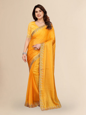Moda Rapido Embellished, Self Design, Solid/Plain Bollywood Chiffon Saree(Yellow)
