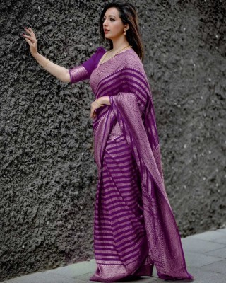 SOMVATI Woven Jamdani Jacquard Saree(Purple)