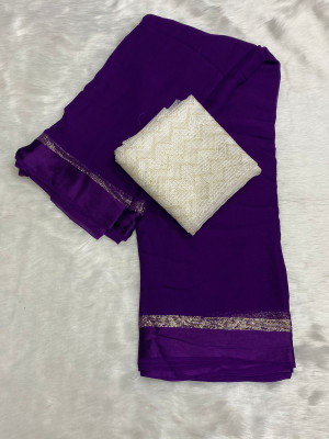 V And V Shop Solid/Plain Bollywood Viscose Rayon Saree(Purple)