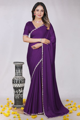 Elder Solid/Plain Bollywood Georgette Saree(Purple)