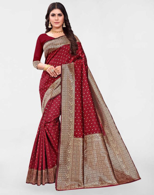 Divastri Woven, Embellished Banarasi Silk Blend, Jacquard Saree(Maroon)