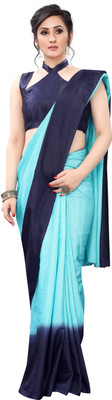 LIMTD Ombre, Solid/Plain Bollywood Silk Blend, Pure Cotton Saree(Blue)