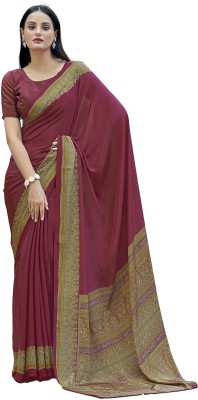 INDONIQ Dyed, Solid/Plain, Temple Border Kalamkari Crepe, Pure Silk Saree(Maroon)