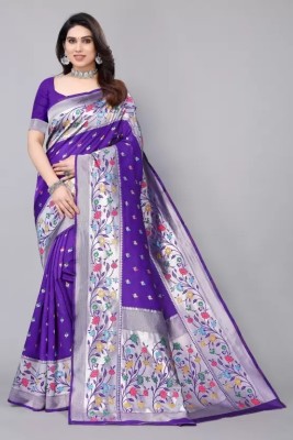 V V FASHION Woven Banarasi Pure Silk Saree(Purple)