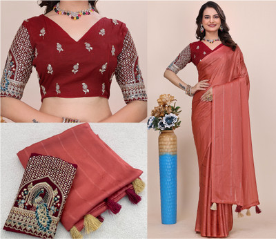 K 5 FASHION Embroidered, Embellished Bollywood Georgette Saree(Orange)