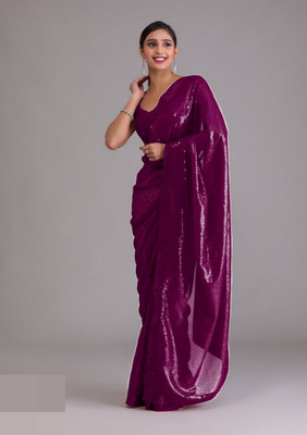 New Pooja Embellished, Embroidered Bollywood Georgette Saree(Purple)