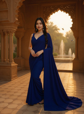 Moda Rapido Solid/Plain Bollywood Georgette Saree(Dark Blue)
