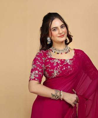K 5 FASHION Embroidered Bollywood Georgette Saree(Pink)