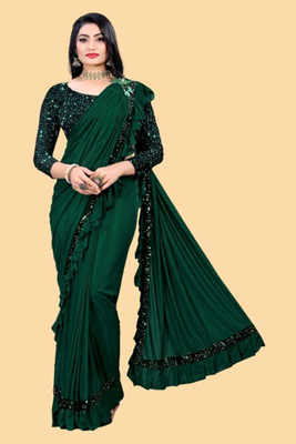 VILUCHI Embellished Bollywood Lycra Blend Saree(Green)