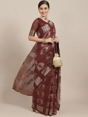Sareemall Woven Chanderi Cotton Blend Saree(Maroon)