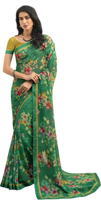 ROOP SUNDARI SAREES Printed Daily Wear Georgette, Chiffon Saree(Green)