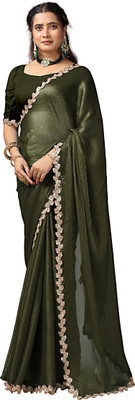 Virendra Textiles Solid/Plain Bollywood Satin Saree(Green)