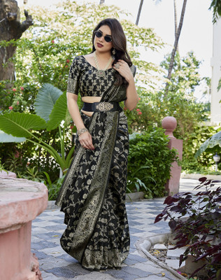 YASHIKA Woven Banarasi Art Silk Saree(Black)