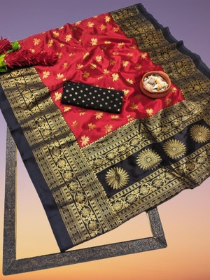 Kanooda Prints Printed Mysore Art Silk Saree(Red)