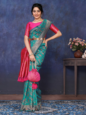 Sareezaa Embellished Bollywood Silk Blend Saree(Gold)