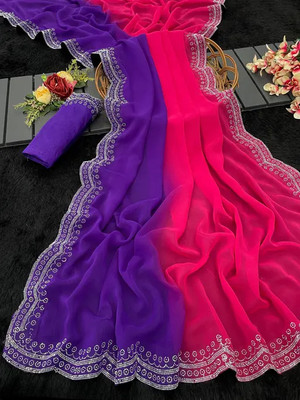 annexed Self Design Bollywood Georgette Saree(Multicolor)