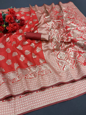 sorathiya enterprise Woven Banarasi Silk Blend Saree(Multicolor)