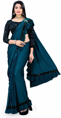 Julee Embellished Bollywood Lycra Blend Saree(Dark Green)