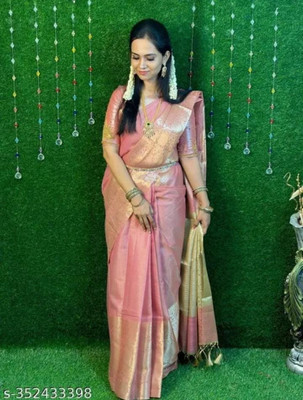 Nilofer Silk Saree Woven, Printed Banarasi Tissue Saree(Pink)