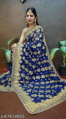 KRIJAL Embroidered Bollywood Georgette Saree(Dark Blue)