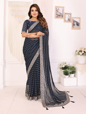Ira Impex Embroidered Bollywood Georgette Saree(Dark Blue)