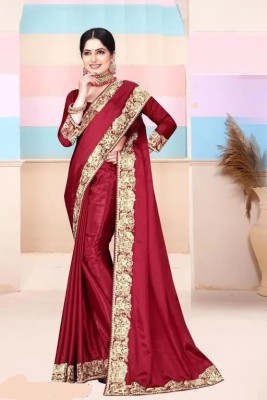 Aaryaprint Woven Bollywood Satin Saree(Red)