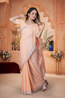 SHYAM TEX Solid/Plain Bollywood Georgette Saree(Orange)