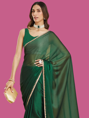 Croza Self Design Chanderi Chanderi Saree(Dark Green)