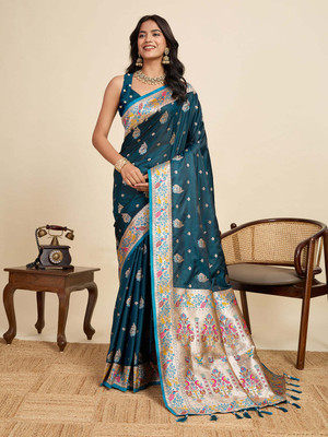 FASHION STROM Woven Bollywood Silk Blend Saree(Blue)