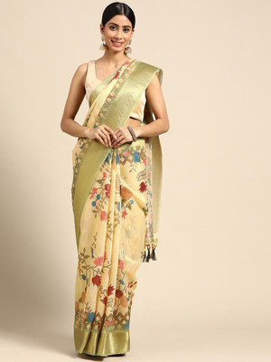 KAHIRAA WHOLETEX Printed Bandhani Linen Saree(Pack of 2, Green)