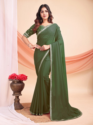 ANANT DESIGNER STUDIO Embroidered Bollywood Georgette Saree(Green)