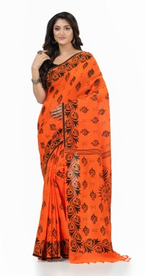 Desh Bidesh Woven, Printed, Self Design, Blocked Printed Handloom Handloom Cotton Blend, Pure Cotton Saree(Orange)