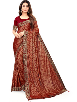 Laxmi Vinayaka Textiles Printed Bollywood Lycra Blend Saree(Maroon)