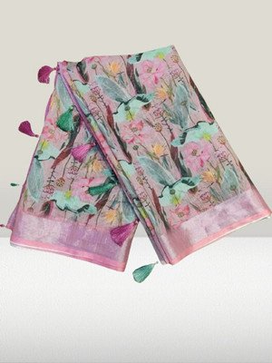 HouseOfCommon Floral Print Bollywood Linen Saree(Multicolor)