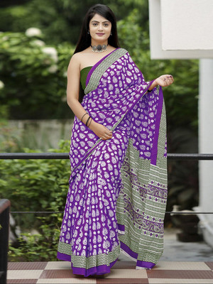 Anouk Rustic Printed Daily Wear Cotton Blend Saree(Purple)