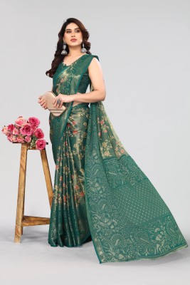 Winza Designer Animal Print, Printed, Floral Print Daily Wear Chiffon, Brasso Saree(Green)