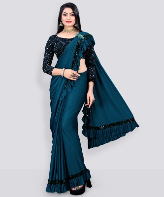 MIJAASHREE Embellished Bollywood Lycra Blend Saree(Blue)