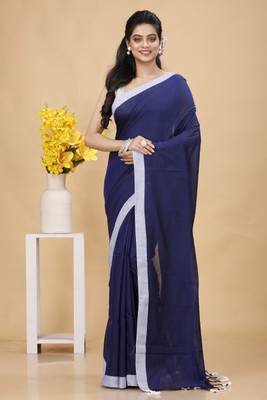 HouseOfCommon Solid/Plain Handloom Pure Cotton Saree(Dark Blue)