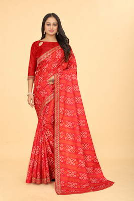 ENCLIQ Self Design Bandhani Art Silk Saree(Red)