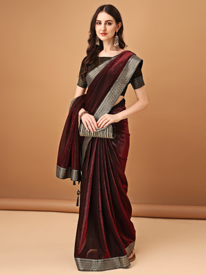 DIVYASHAKTI FASHION Solid/Plain, Embroidered Bollywood Silk Blend Saree(Maroon)