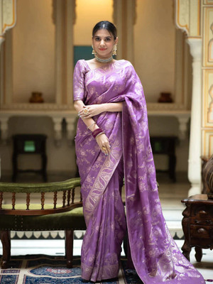 JIADIA Woven, Embellished, Self Design Banarasi Jacquard, Art Silk Saree(Purple)