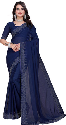 SARANGFEB Solid/Plain, Embellished Bollywood Georgette Saree(Blue)