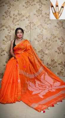 MONDAL Self Design Handloom Cotton Blend Saree(Orange)